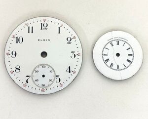 Lot of 2 Elgin Pocket Watch Enamel Dials 1.77” & 1.13” Porcelain Faces Parts